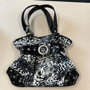 Black Leopard Print Leather Purse